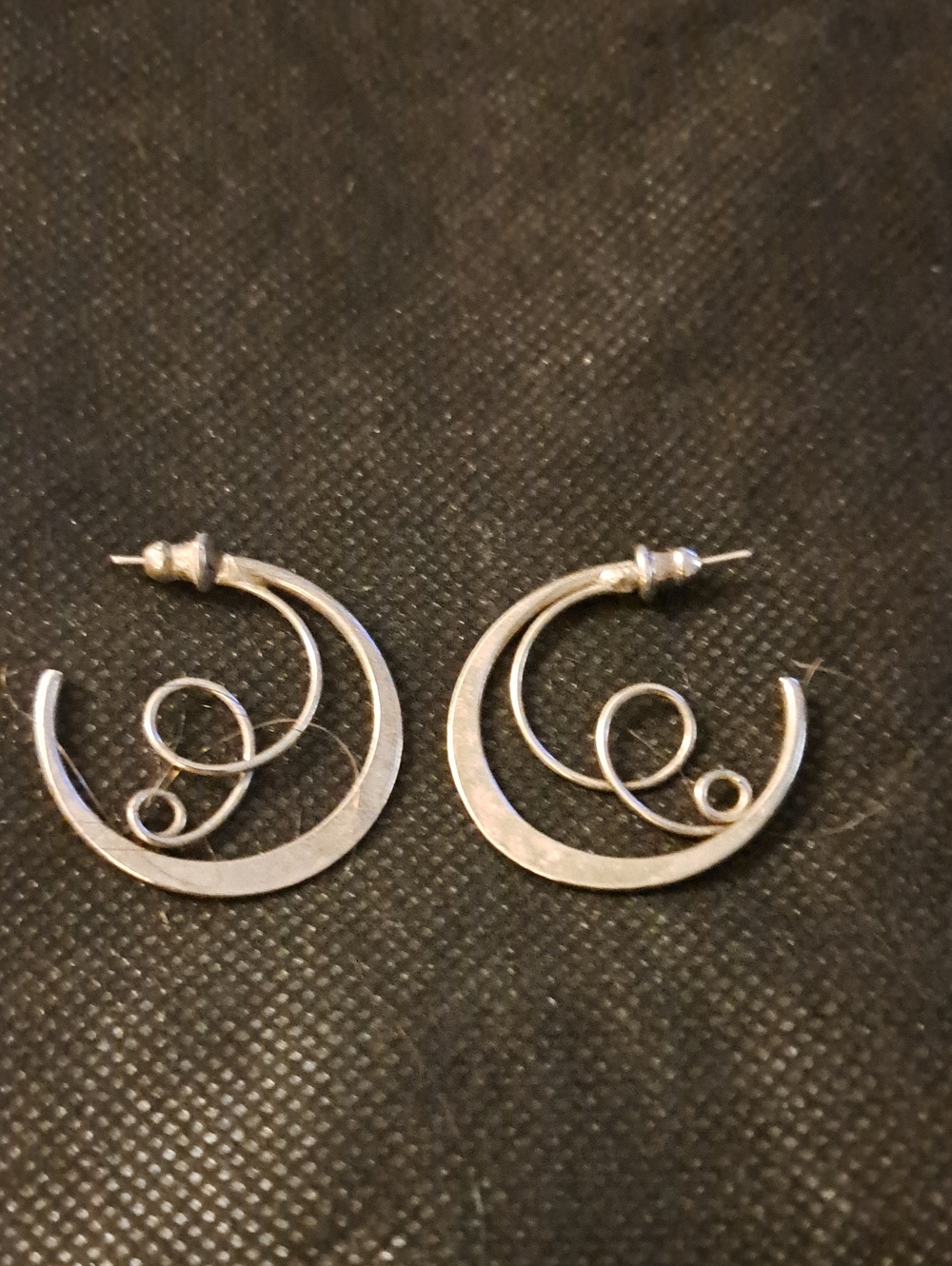 Silver Spiral Crescent Hoop Earrings - Women's Jewelry